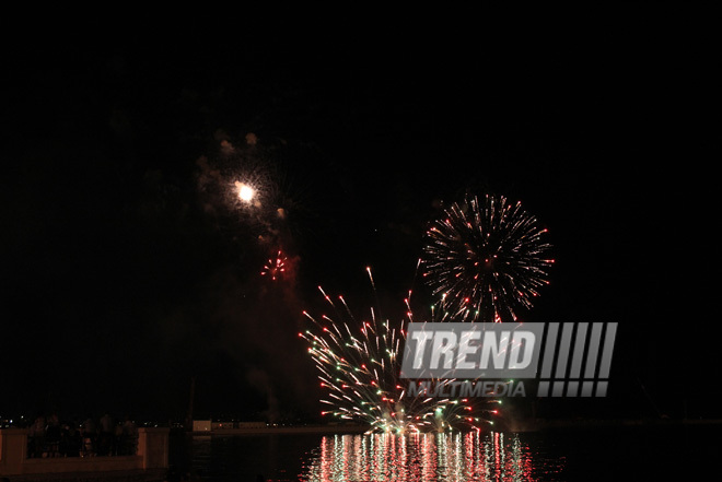 A concert and fireworks on the anniversary of Heydar Aliyev's coming to power in Azerbaijan. Baku, Azerbaijan, July 14, 2013