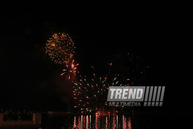 A concert and fireworks on the anniversary of Heydar Aliyev's coming to power in Azerbaijan. Baku, Azerbaijan, July 14, 2013