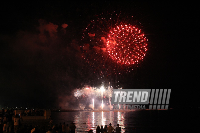 A concert and fireworks on the anniversary of Heydar Aliyev's coming to power in Azerbaijan. Baku, Azerbaijan, July 14, 2013