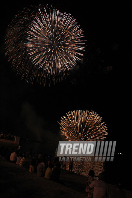 A concert and fireworks on the anniversary of Heydar Aliyev's coming to power in Azerbaijan. Baku, Azerbaijan, July 14, 2013