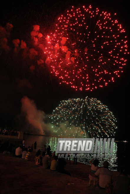 A concert and fireworks on the anniversary of Heydar Aliyev's coming to power in Azerbaijan. Baku, Azerbaijan, July 14, 2013