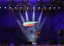 A concert and fireworks on the anniversary of Heydar Aliyev's coming to power in Azerbaijan. Baku, Azerbaijan, July 14, 2013