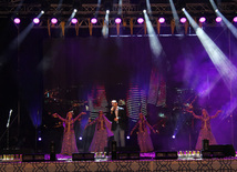 A concert and fireworks on the anniversary of Heydar Aliyev's coming to power in Azerbaijan. Baku, Azerbaijan, July 14, 2013