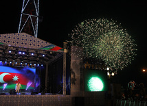 A concert and fireworks on the anniversary of Heydar Aliyev's coming to power in Azerbaijan. Baku, Azerbaijan, July 14, 2013