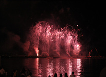 A concert and fireworks on the anniversary of Heydar Aliyev's coming to power in Azerbaijan. Baku, Azerbaijan, July 14, 2013