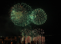 A concert and fireworks on the anniversary of Heydar Aliyev's coming to power in Azerbaijan. Baku, Azerbaijan, July 14, 2013