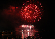 A concert and fireworks on the anniversary of Heydar Aliyev's coming to power in Azerbaijan. Baku, Azerbaijan, July 14, 2013