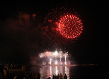 A concert and fireworks on the anniversary of Heydar Aliyev's coming to power in Azerbaijan. Baku, Azerbaijan, July 14, 2013