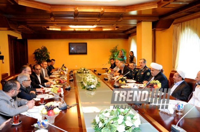 The meeting of the Chairman of the Caucasian Muslims Office Sheikh ul-Islam Allahshukur Pashazade with the delegation from Iranian Border Guard. Baku, Azerbaijan, Sep.17, 2013