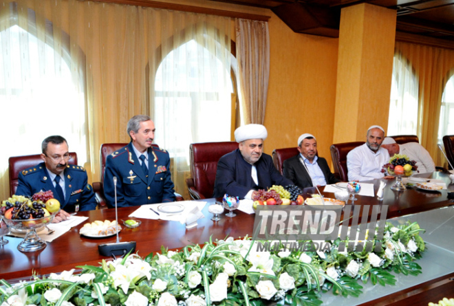 The meeting of the Chairman of the Caucasian Muslims Office Sheikh ul-Islam Allahshukur Pashazade with the delegation from Iranian Border Guard. Baku, Azerbaijan, Sep.17, 2013