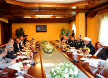 The meeting of the Chairman of the Caucasian Muslims Office Sheikh ul-Islam Allahshukur Pashazade with the delegation from Iranian Border Guard. Baku, Azerbaijan, Sep.17, 2013