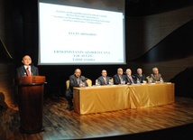 MP Mubariz Qurbanli at the presentation of the book entitled "Occupation of Azerbaijan by Armenia. Analytical Chronicle". Baku, Azerbaijan, Nov.18, 2013