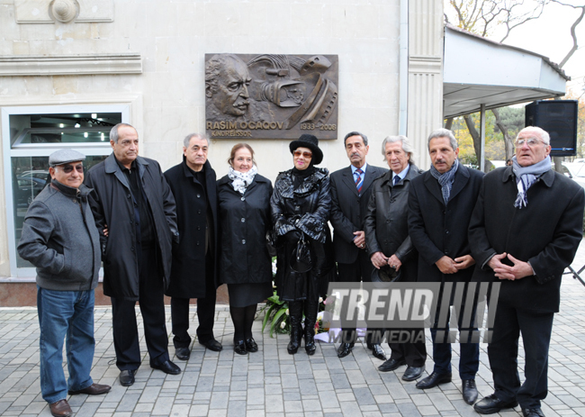 Opening of filmmaker, People's Artist Rasim Ojagov’s bas-relief. Baku, Azerbaijan, Nov.22, 2013