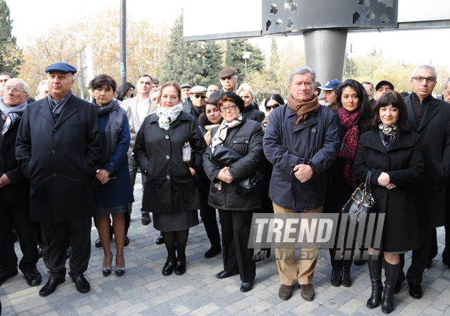 Opening of filmmaker, People's Artist Rasim Ojagov’s bas-relief. Baku, Azerbaijan, Nov.22, 2013