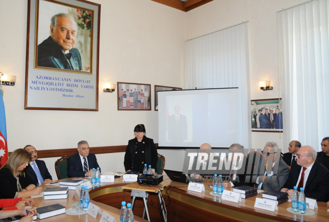 Presentation of book titled “Legacy, innovativeness and dynamism in public administration. Chronicle of Ilham Aliyev’s activity as president: review of official receptions and visits (2008-2013)”. Baku, Azerbaijan, Dec.18, 2013
