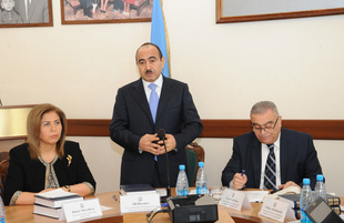 Presentation of book titled “Legacy, innovativeness and dynamism in public administration. Chronicle of Ilham Aliyev’s activity as president: review of official receptions and visits (2008-2013)”. Baku, Azerbaijan, Dec.18, 2013
