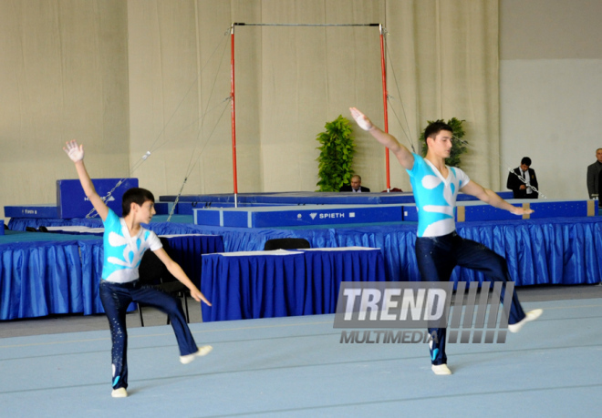 Combined competition in gymnastics, acrobatics and tumbling. Baku, Azerbaijan, Dec.20, 2013