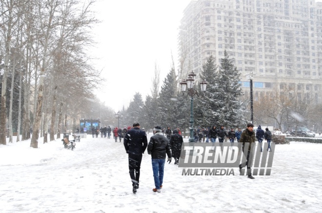 Snowy landscapes in Baku. Azerbaijan, Jan.31, 2014