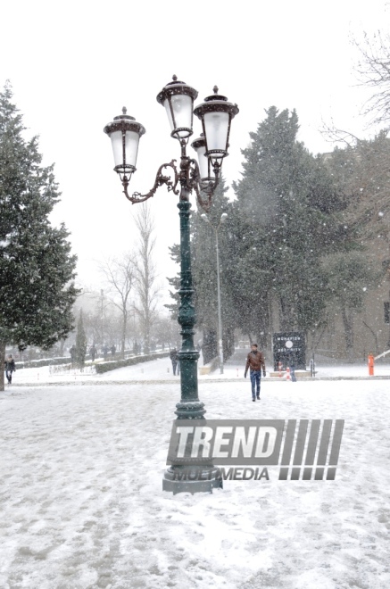 Snowy landscapes in Baku. Azerbaijan, Jan.31, 2014