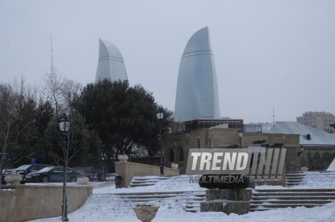 Snowy landscapes in Baku. Azerbaijan, Jan.31, 2014