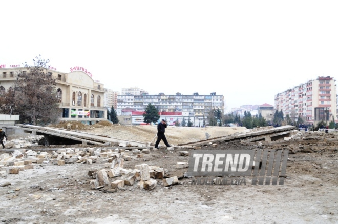 A strong explosion occurred in the basement of an unfinished residential building near the Azadlig prospekti subway station in Baku. Azerbaijan, Feb.13, 2014