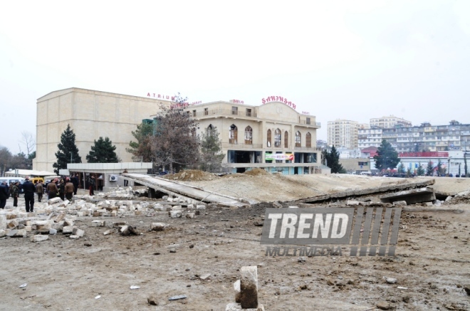 A strong explosion occurred in the basement of an unfinished residential building near the Azadlig prospekti subway station in Baku. Azerbaijan, Feb.13, 2014