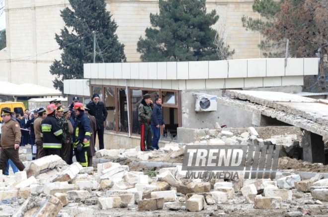 A strong explosion occurred in the basement of an unfinished residential building near the Azadlig prospekti subway station in Baku. Azerbaijan, Feb.13, 2014