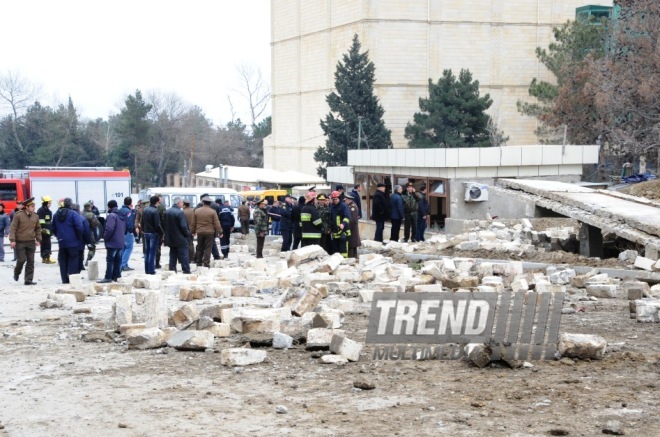 A strong explosion occurred in the basement of an unfinished residential building near the Azadlig prospekti subway station in Baku. Azerbaijan, Feb.13, 2014