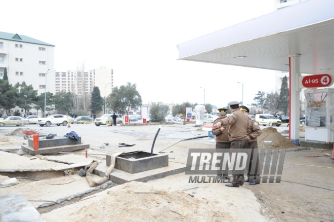 An explosion occurred at a petrol station's gas tank in Baku. Azerbaijan, Feb.13, 2014