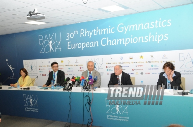 Bakıda keçiriləcək bədii gimnastika üzrə Avropa çempionatına həsr olunmuş mətbuat konfransı. Bakı, Azərbaycan, 12 iyun 2014