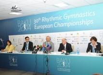 Bakıda keçiriləcək bədii gimnastika üzrə Avropa çempionatına həsr olunmuş mətbuat konfransı. Bakı, Azərbaycan, 12 iyun 2014