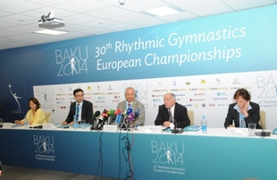 Bakıda keçiriləcək bədii gimnastika üzrə Avropa çempionatına həsr olunmuş mətbuat konfransı. Bakı, Azərbaycan, 12 iyun 2014