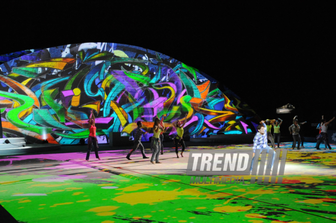 Official opening ceremony of Rhythmic Gymnastics European Championships. Baku, Azerbaijan, June 13, 2014