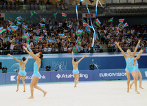 Gimnastlarımız Müslüm Maqomayevin "Mavi əbədilik" mahnısının sədaları altında çıxış ediblər. Bakı, Azərbaycan, 15 iyun 2014