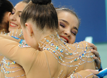 Azərbaycan yığması bədii gimnastika üzrə Avropa çempionatında qrup tapşırıqlarında ikinci yeri tutub. Bakı, Azərbaycan, 15 iyun 2014