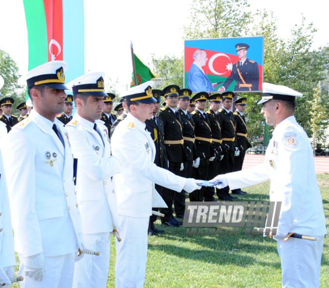 A solemn ceremony of graduates of special educational institutions of the Heydar Aliyev Higher Military School. Baku, Azerbaijan, June 24, 2014