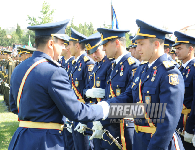 A solemn ceremony of graduates of special educational institutions of the Heydar Aliyev Higher Military School. Baku, Azerbaijan, June 24, 2014