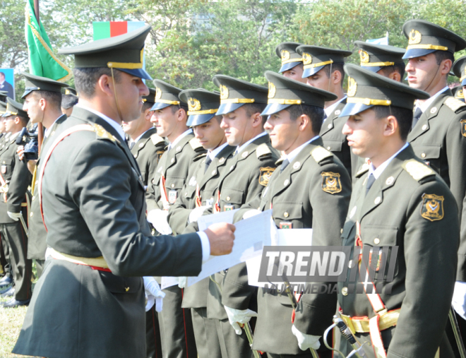 A solemn ceremony of graduates of special educational institutions of the Heydar Aliyev Higher Military School. Baku, Azerbaijan, June 24, 2014