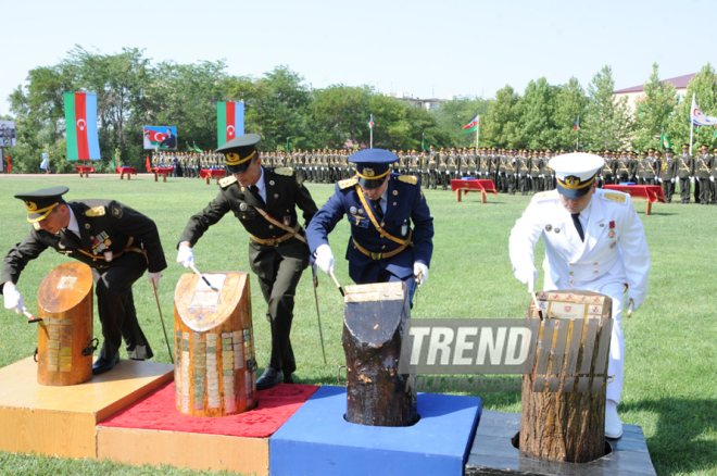 A solemn ceremony of graduates of special educational institutions of the Heydar Aliyev Higher Military School. Baku, Azerbaijan, June 24, 2014