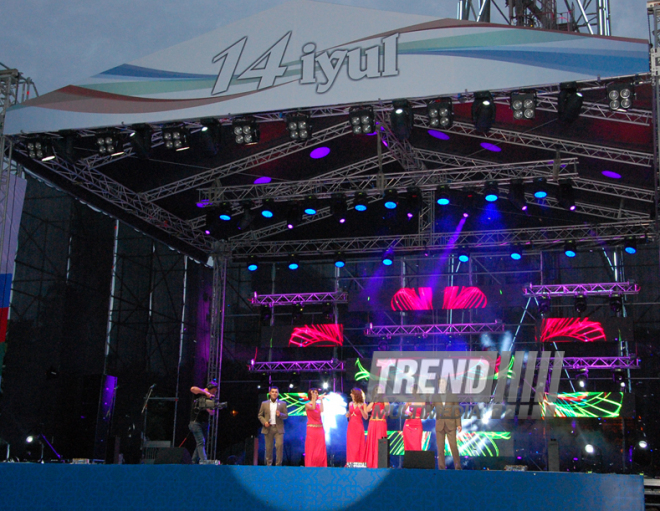 A concert and fireworks on the anniversary of Heydar Aliyev's coming to power in Azerbaijan. Baku, Azerbaijan, July 14, 2014