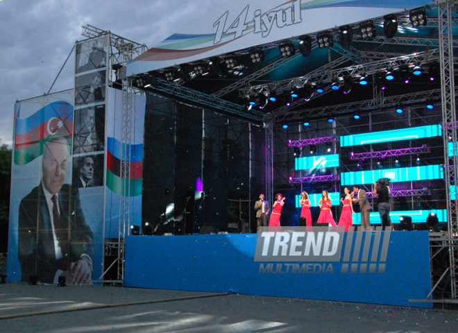 A concert and fireworks on the anniversary of Heydar Aliyev's coming to power in Azerbaijan. Baku, Azerbaijan, July 14, 2014