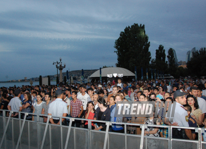 A concert and fireworks on the anniversary of Heydar Aliyev's coming to power in Azerbaijan. Baku, Azerbaijan, July 14, 2014