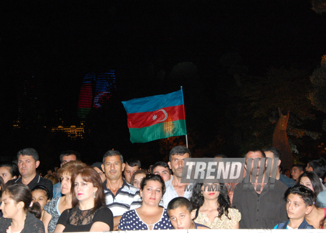 A concert and fireworks on the anniversary of Heydar Aliyev's coming to power in Azerbaijan. Baku, Azerbaijan, July 14, 2014