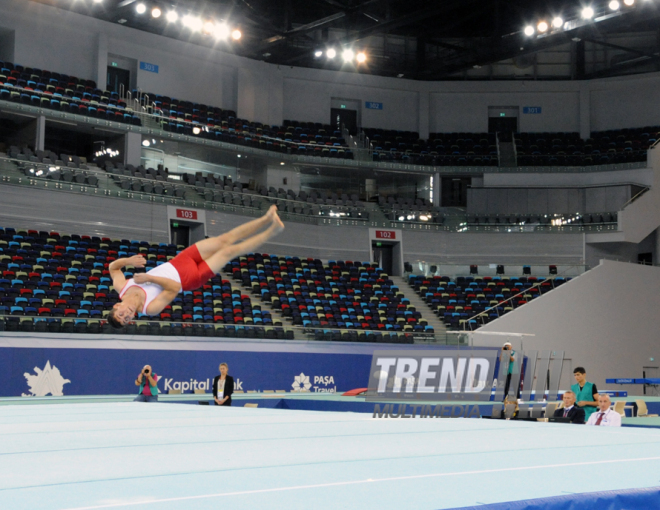 The joint tournament of gymnastics, acrobatics and tumbling. The second day. Baku, Azerbaijan, August 07, 2014