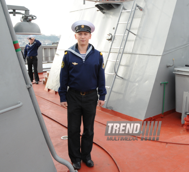 Ships of Russia’s Caspian Flotilla arrive in Baku port.Baku, Azerbaijan, Oct.20, 2014