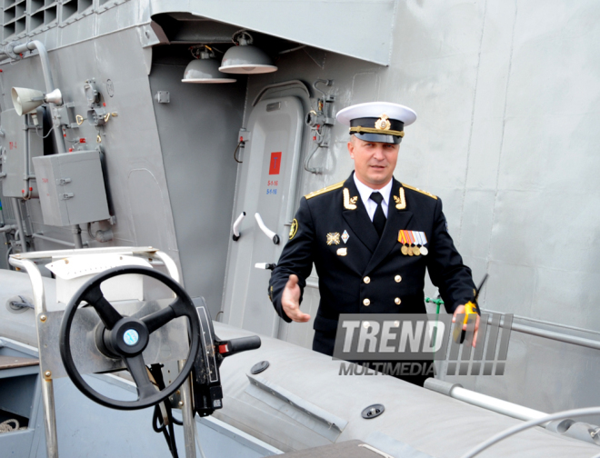 Ships of Russia’s Caspian Flotilla arrive in Baku port.Baku, Azerbaijan, Oct.20, 2014