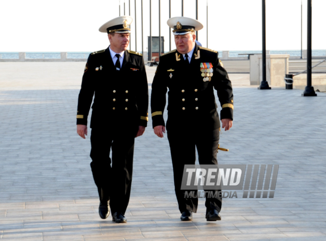 Ships of Russia’s Caspian Flotilla arrive in Baku port.Baku, Azerbaijan, Oct.20, 2014