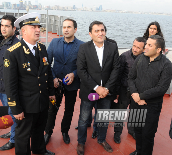 Ships of Russia’s Caspian Flotilla arrive in Baku port.Baku, Azerbaijan, Oct.20, 2014