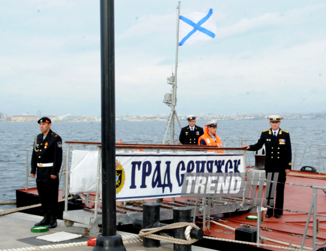 Ships of Russia’s Caspian Flotilla arrive in Baku port.Baku, Azerbaijan, Oct.20, 2014