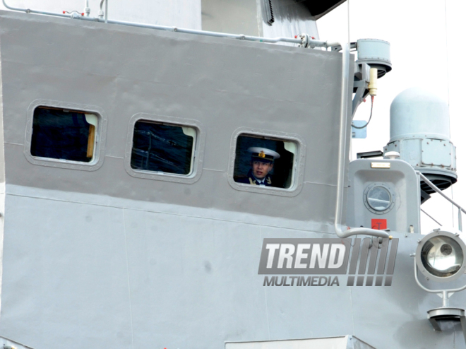 Ships of Russia’s Caspian Flotilla arrive in Baku port.Baku, Azerbaijan, Oct.20, 2014